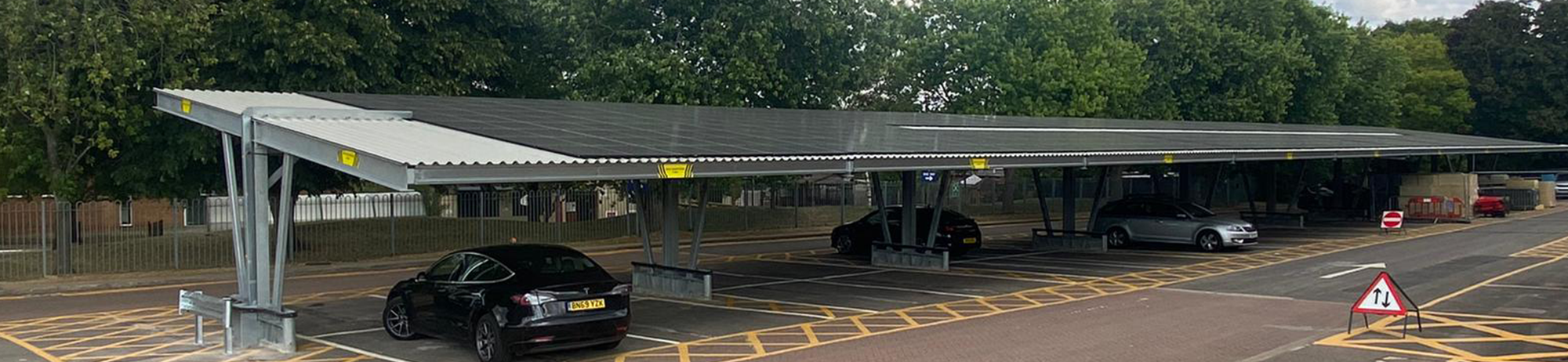 Solar carport installed at Bicester Leisure Centre for Public Sector client Cherwell District Council