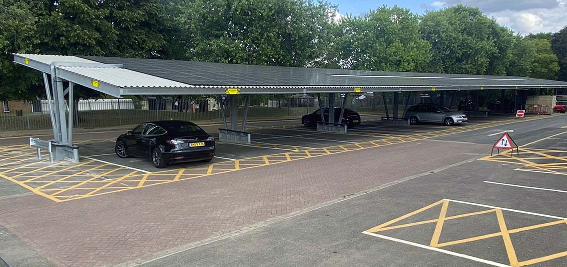 Bicster leisure centre solar carport installation view of system