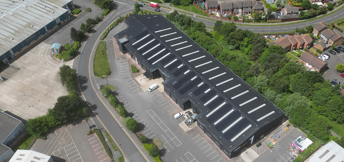 solar panels on a commercial warehouse roof
