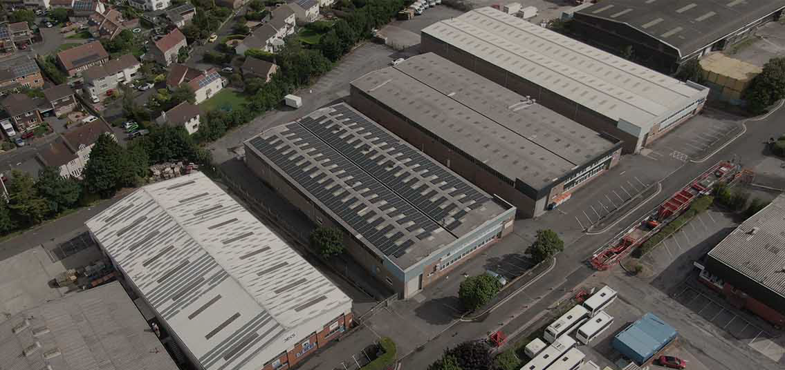 Protechnic solar PV system manufacturing sector high aerial view