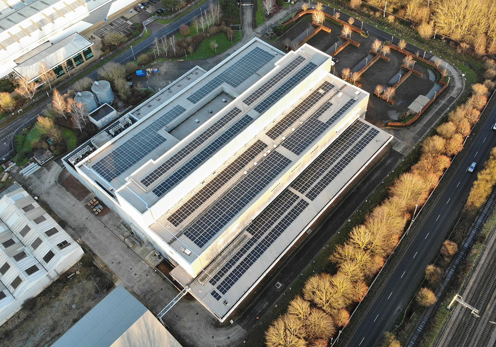Solar panels installed on engineering company roof