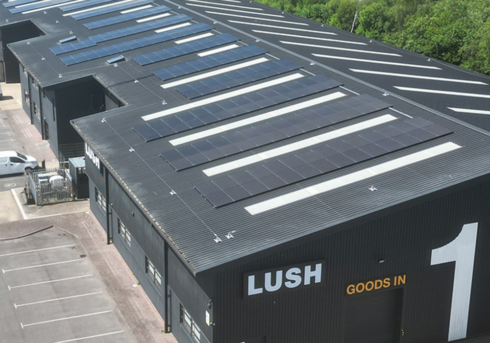Solar panels installed at LUSH manufacturing site