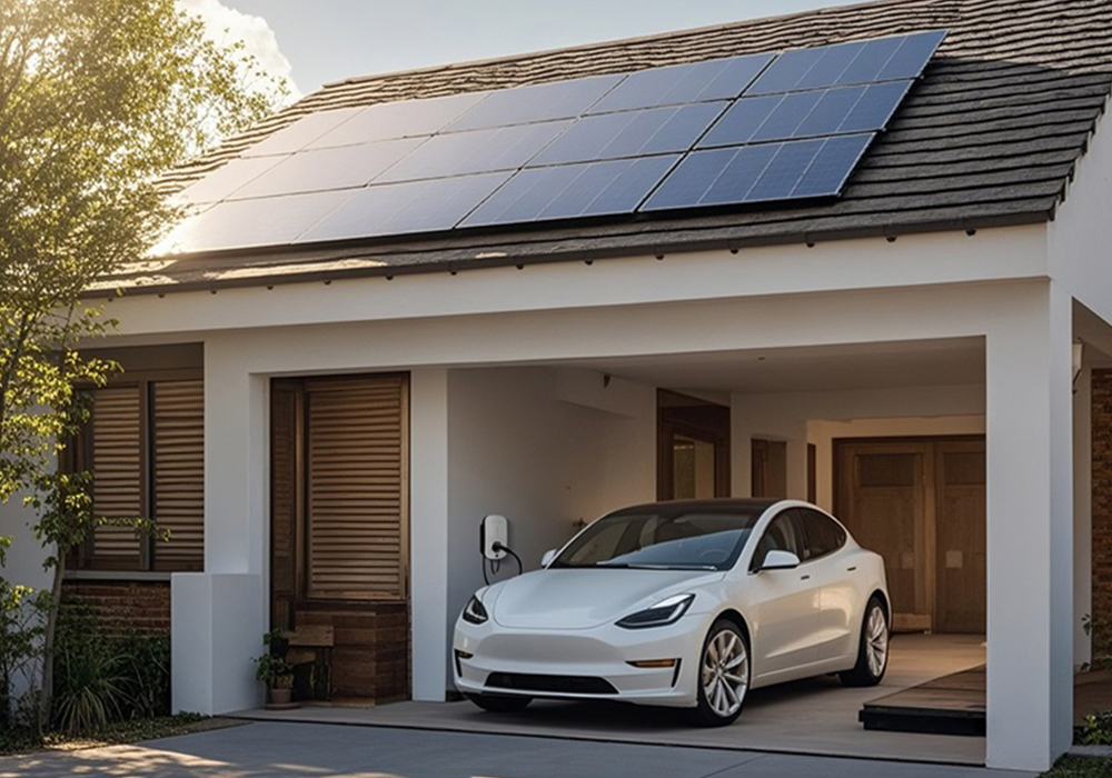 Charging electric vehicle with solar energy at home